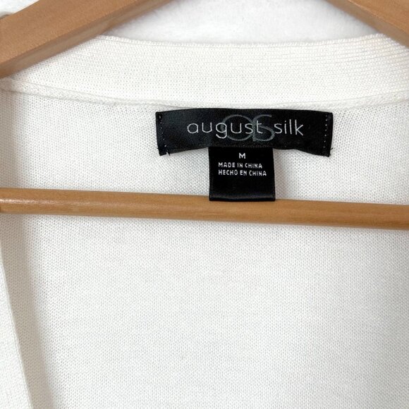 August Silk Sweater Womens M Cream Linen Blend Short Sleeve Button Front Blouse - Picture 2 of 9